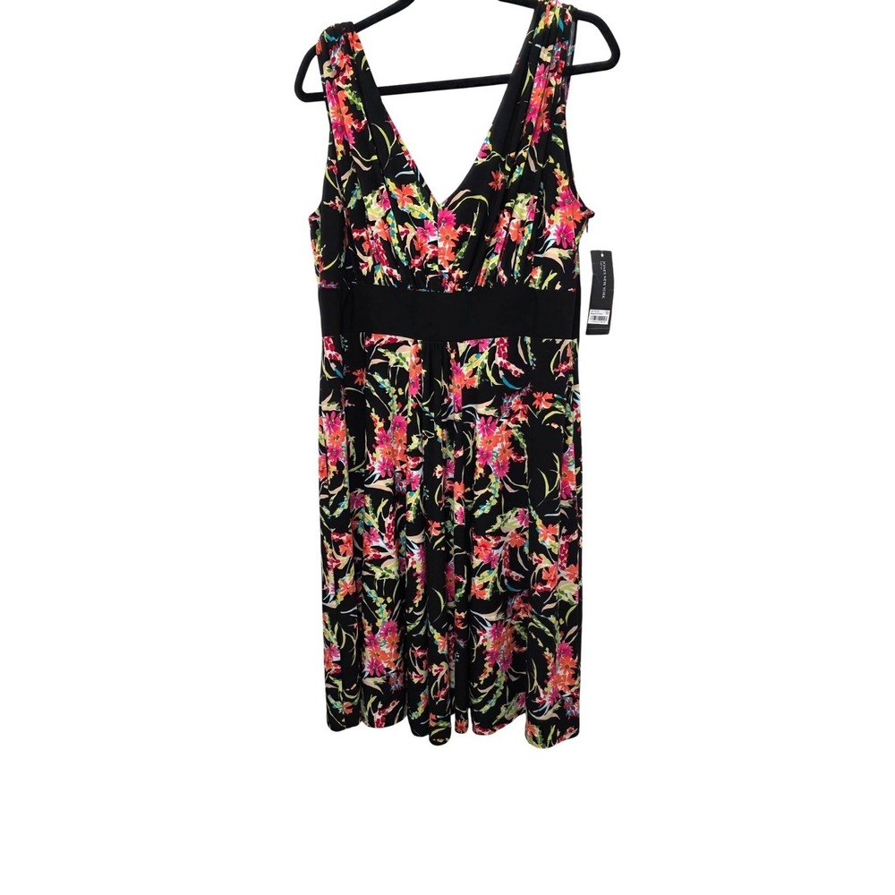 Jones New York Floral Print Sleeveless V-Neck Cottage Dress Empire Waistline Siz